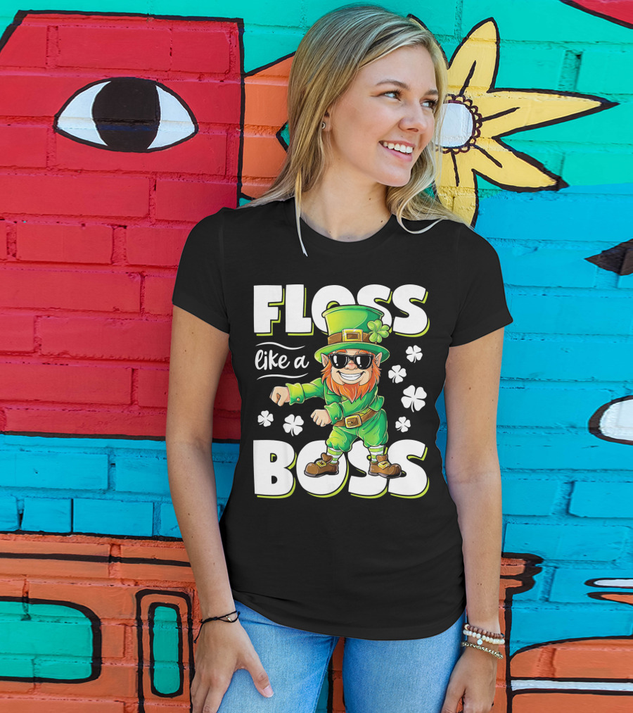 Floss Like A Boss Leprechaun With Shamrocks And Sunglasses T-Shirt