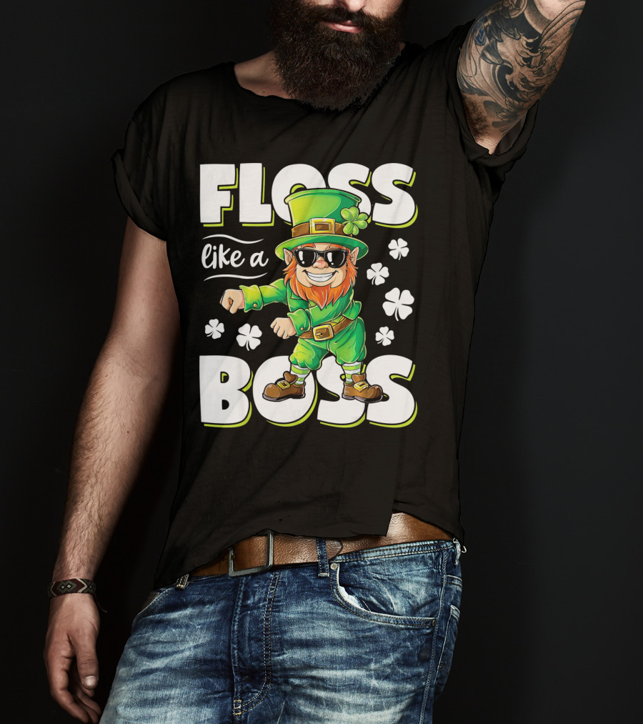 Floss Like A Boss Leprechaun With Shamrocks And Sunglasses T-Shirt
