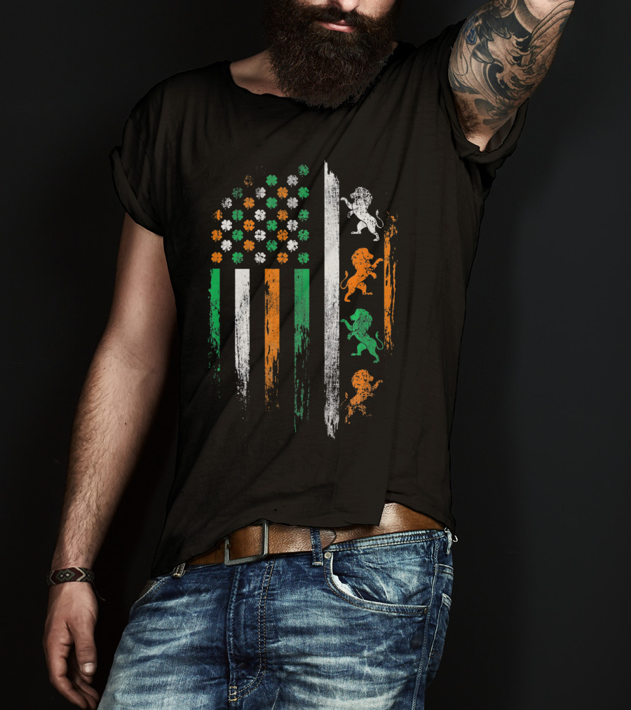 Irish Flag Lions And Clover Vintage St Patrick T-Shirt
