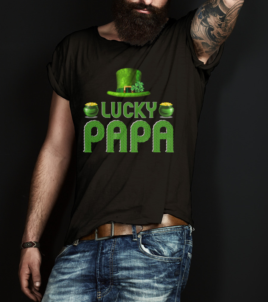 Lucky Papa Irish Family Clover Leprechaun Hat Gold T-Shirt