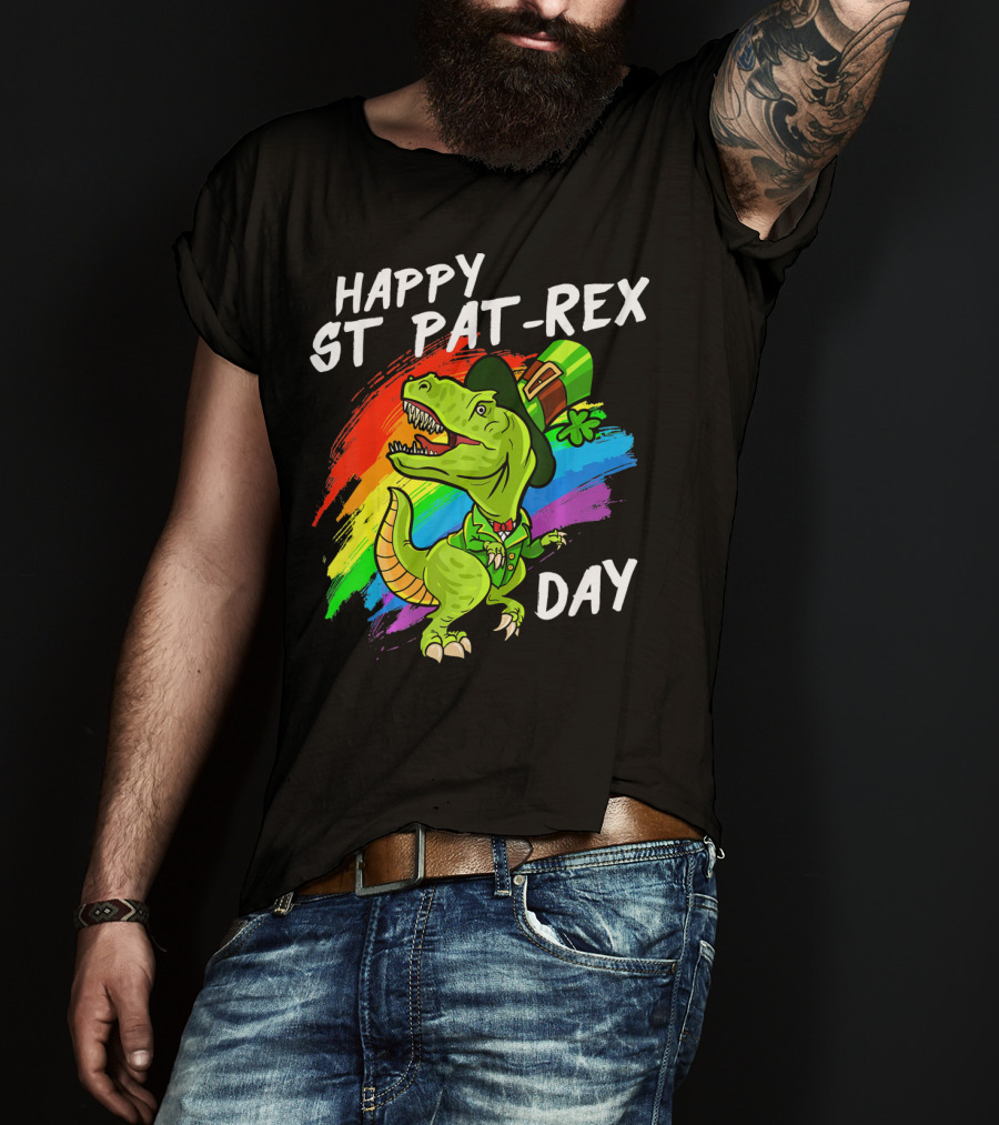 Happy St Pat Rex Day Cute St Patrick Dinosaur Rainbow T-Shirt