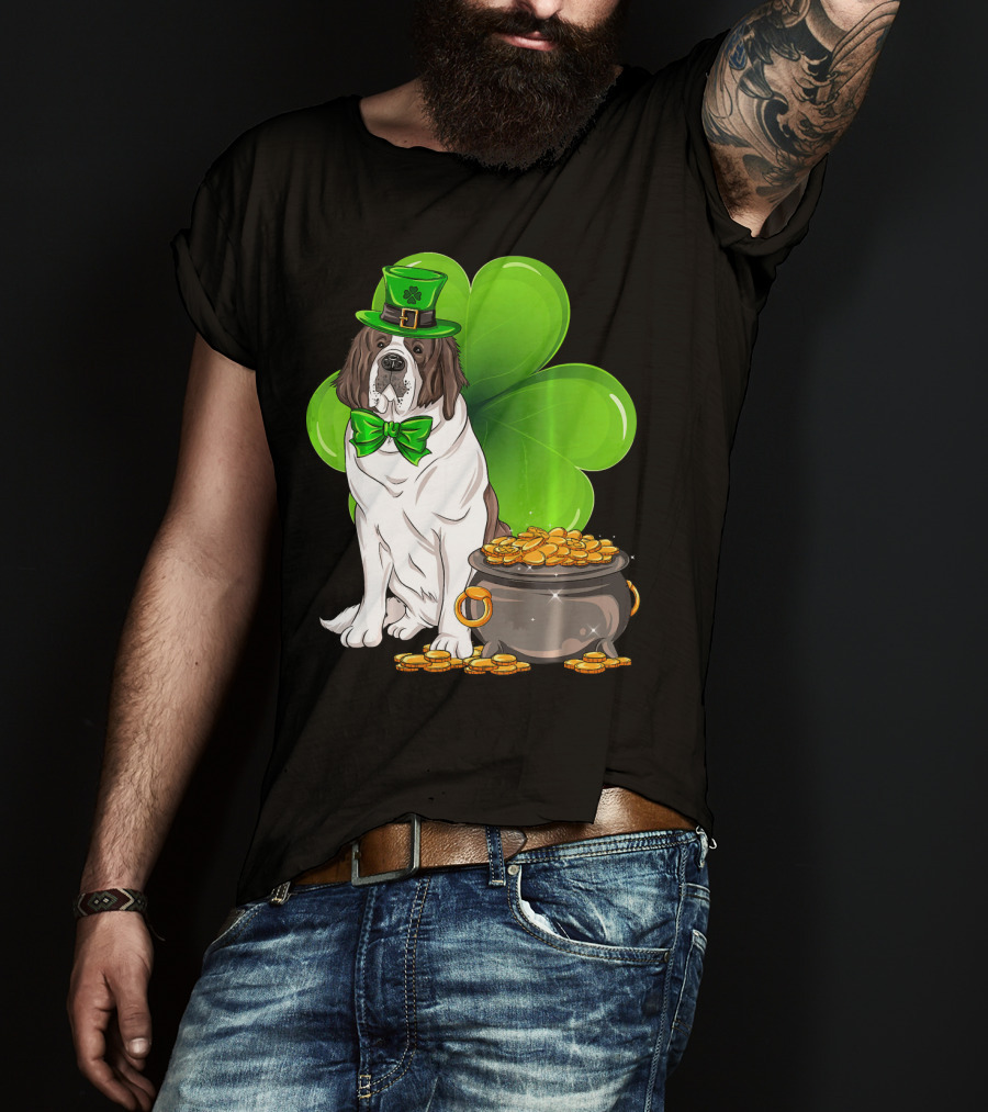 Saint Bernard Leprechaun St Patricks Day Pot Of Gold Clover T-Shirt