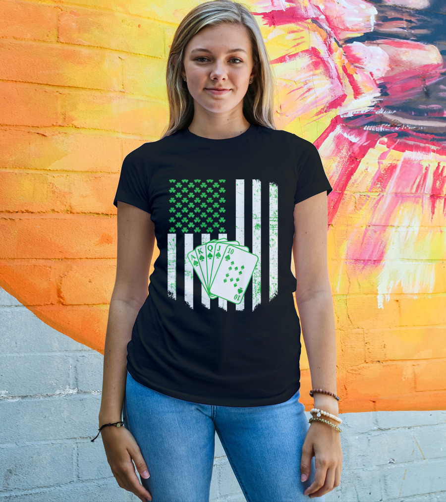 Irish Poker Flag With Shamrock And Playing Cards T-Shirt