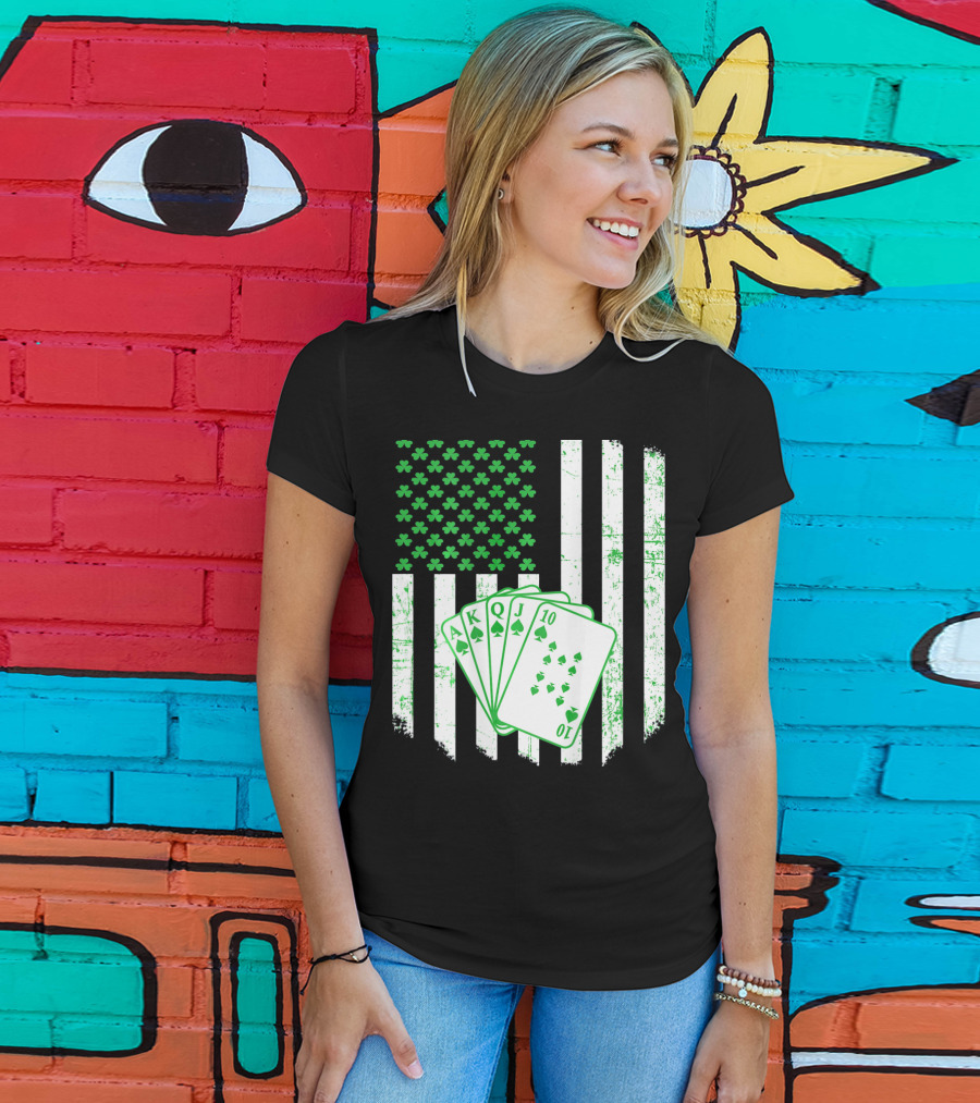 Irish Poker Flag With Shamrock And Playing Cards T-Shirt