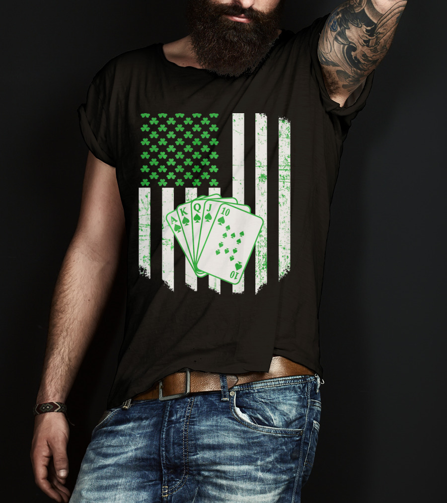 Irish Poker Flag With Shamrock And Playing Cards T-Shirt