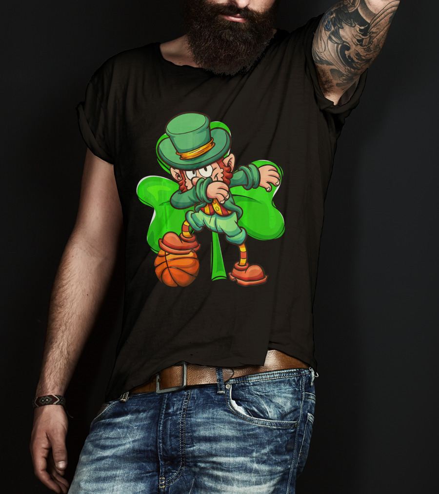 Dabbing Leprechaun With Basketball And Shamrock T-Shirt