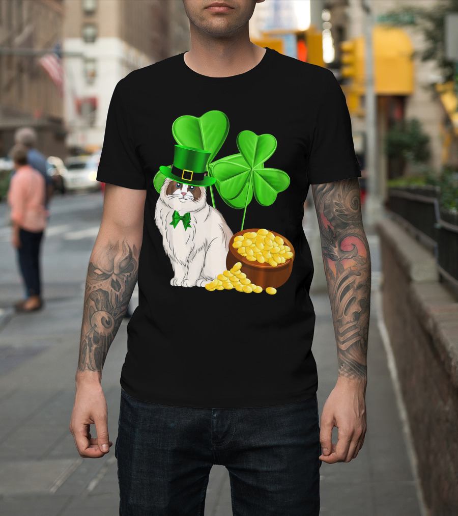 Himalayan Cat St Patricks Day Leprechaun Shamrocks and Gold Coins T-Shirt