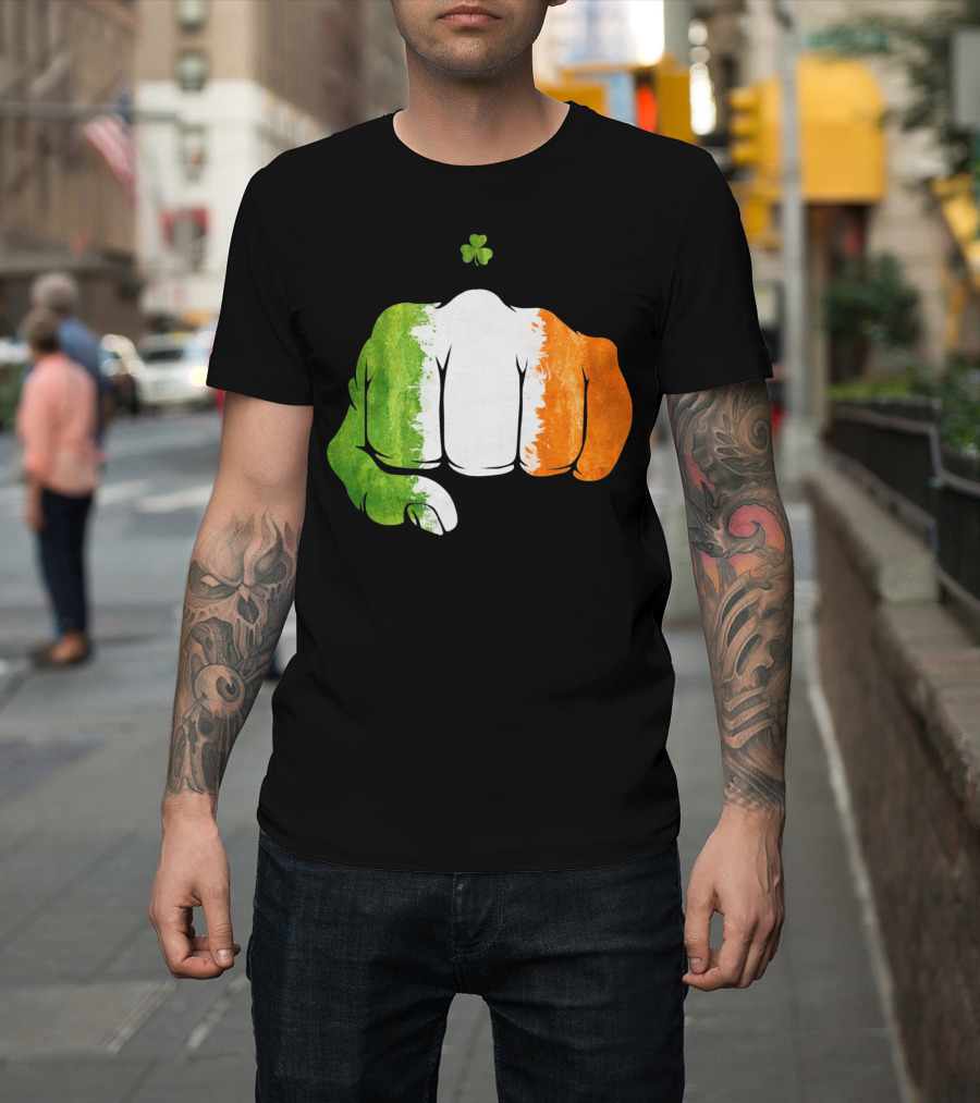 Irish Fighting Fist With Tricolor And Shamrock Mixed Martial Arts T-Shirt