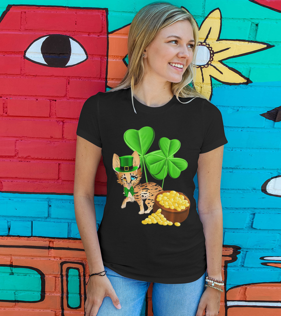 Ocicat St Patricks Day Leprechaun With Shamrocks And Gold Coins T-Shirt