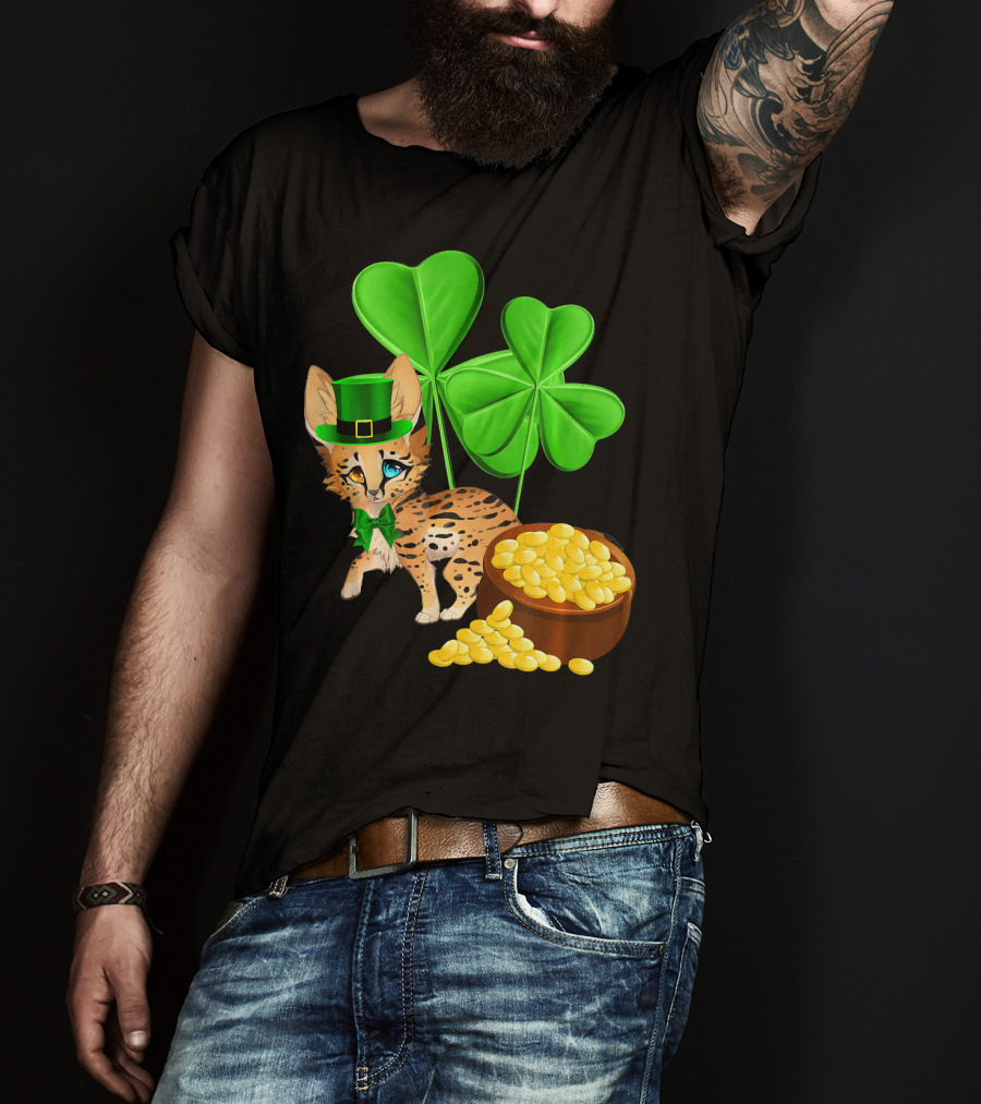 Ocicat St Patricks Day Leprechaun With Shamrocks And Gold Coins T-Shirt