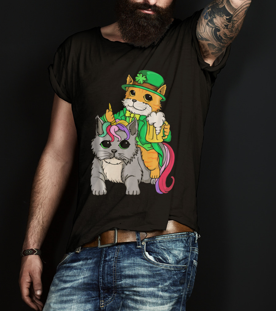 St Patricks Day Caticorn Cat Unicor Shamrock Beer Mug T-Shirt