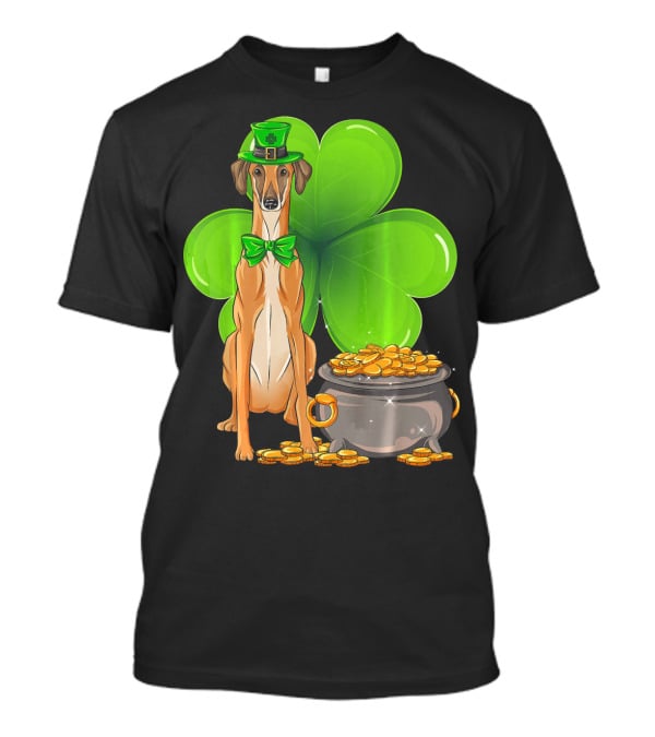 Sloughi Dog With Leprechaun Hat And Clover St Patricks Day Pot Of Gold T-Shirt