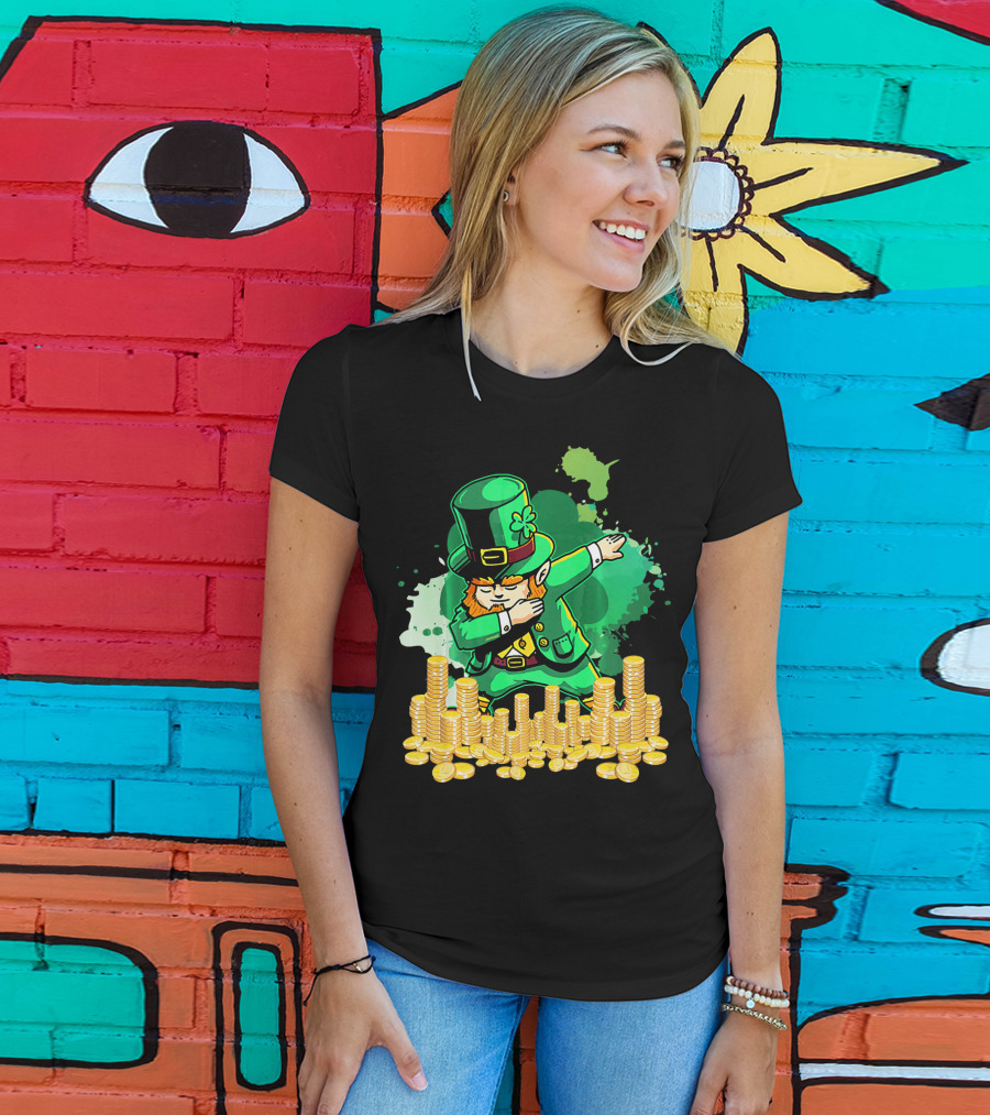 Dabbing Leprechaun And Gold Coins St. Patty's Day T-Shirt