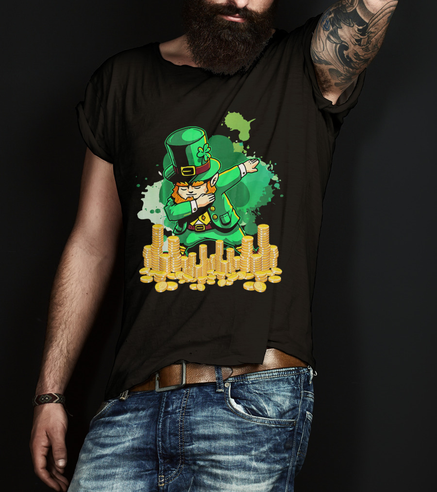 Dabbing Leprechaun And Gold Coins St. Patty's Day T-Shirt