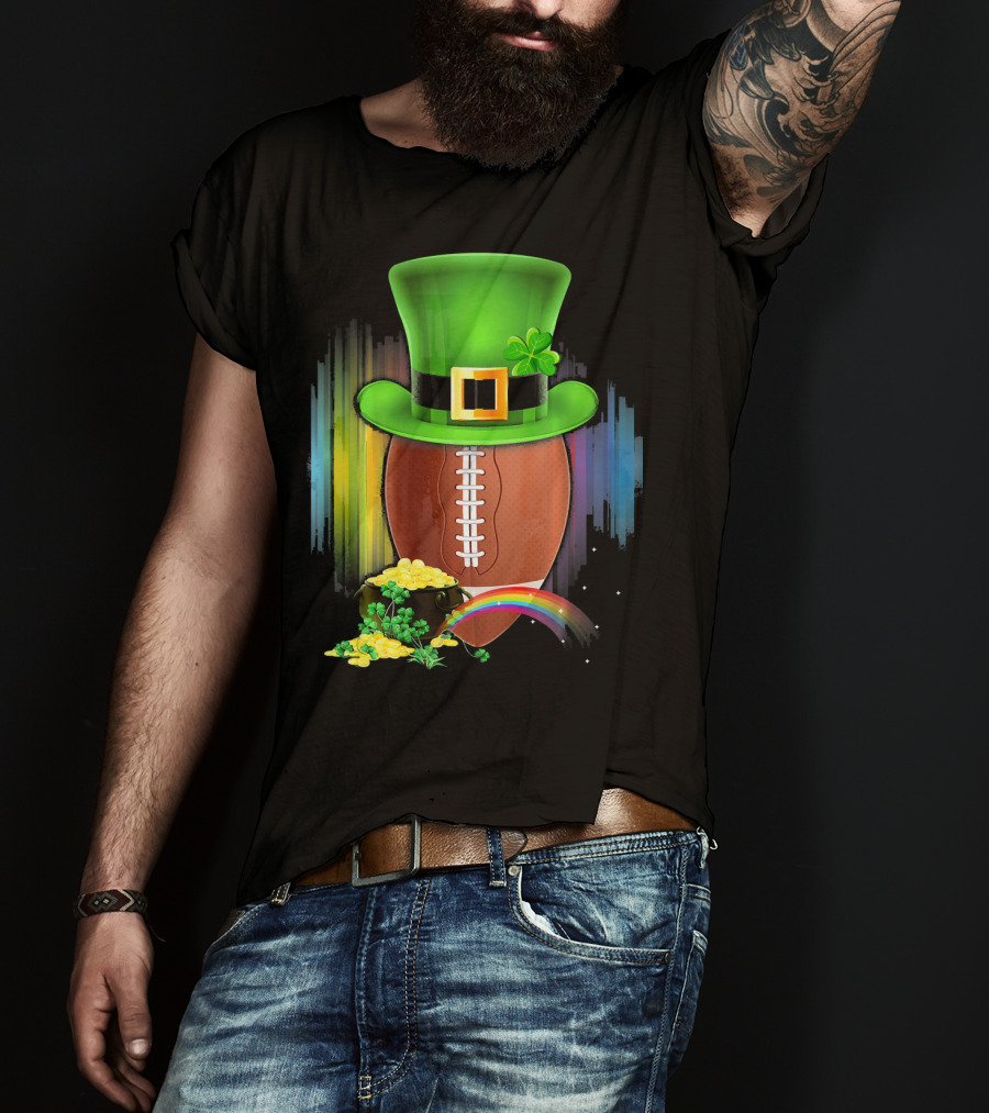 Saint Patricks Day Rugby Leprechaun Coin Rainbow T-Shirt