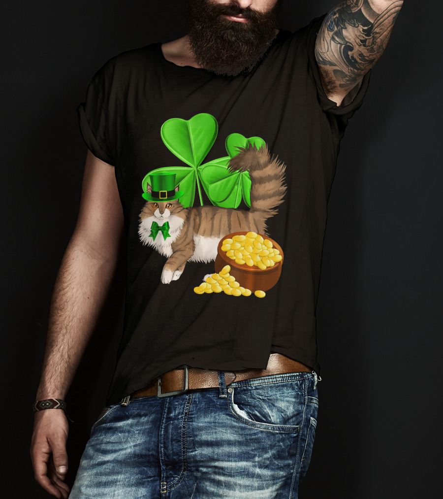 Norwegian Forest Cat Shamrock Gold T-Shirt