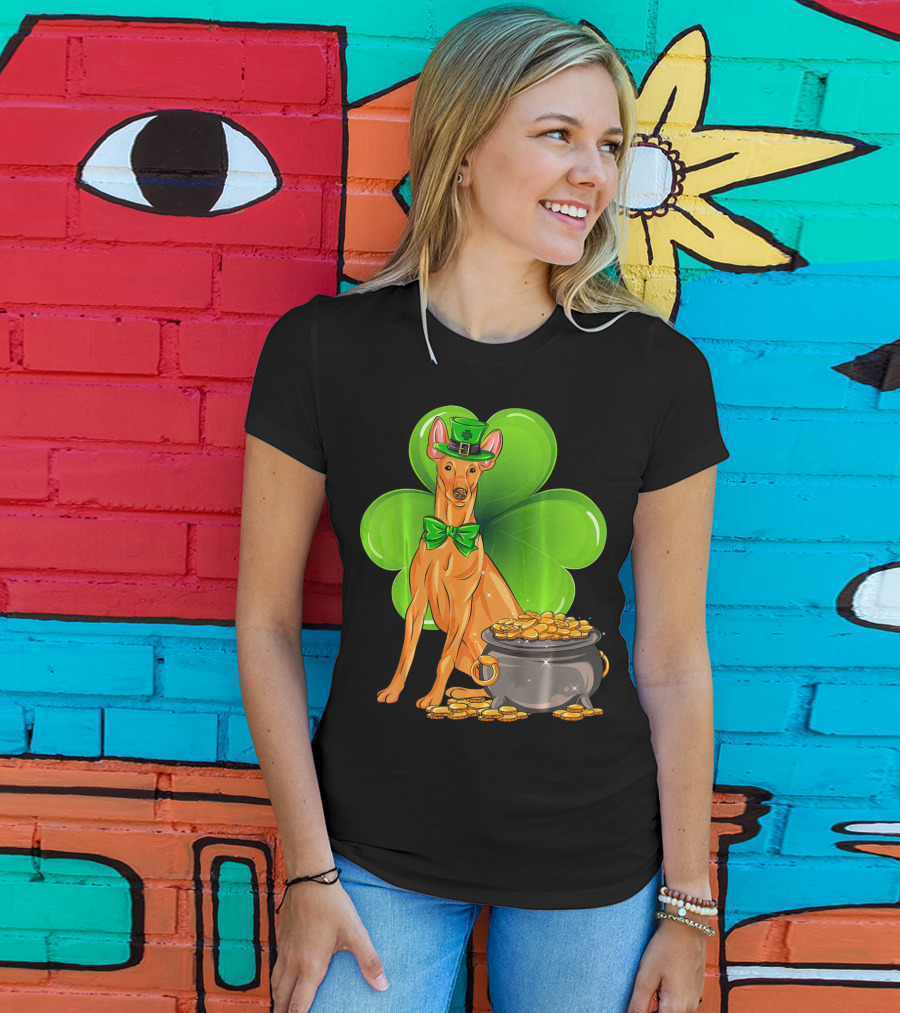 Pharaoh Hound St Patricks Day Leprechaun Clover Pot Of Gold T-Shirt