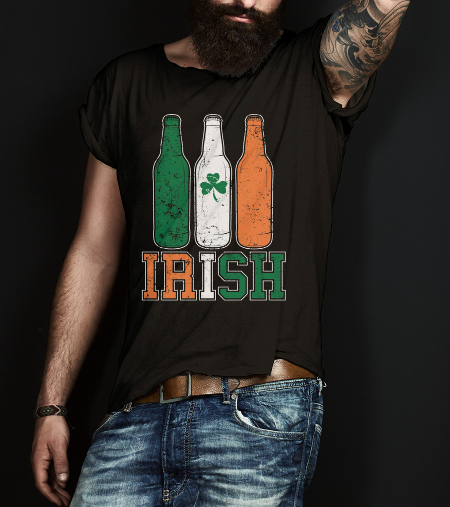 IRISH St Paddys Day Drinking Bottles With Shamrock Flag T-Shirt