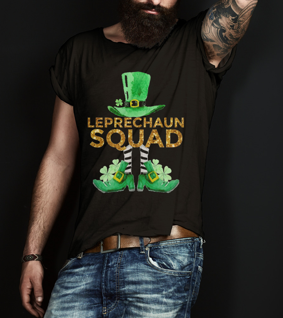 St Patricks Day Leprechaun Squad Gold Green Hat And Shoes T-Shirt