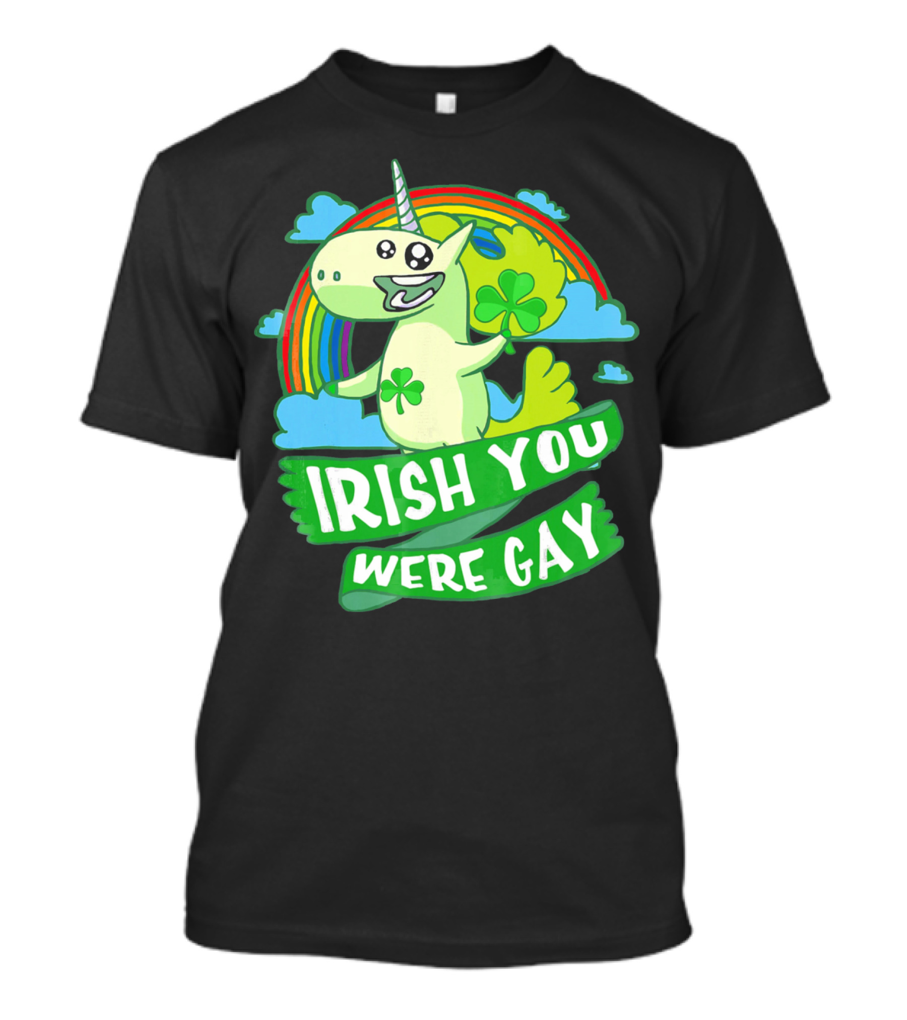 Unicorn Irish You Were Gay Rainbow Shamrock Clouds T-Shirt