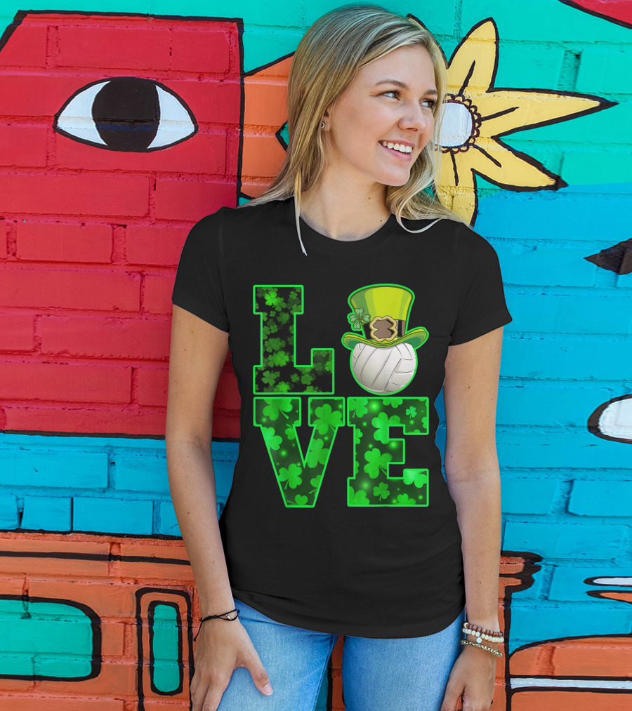 LOVE VOLLEYBALL Shamrock Leprechaun Hat T-Shirt