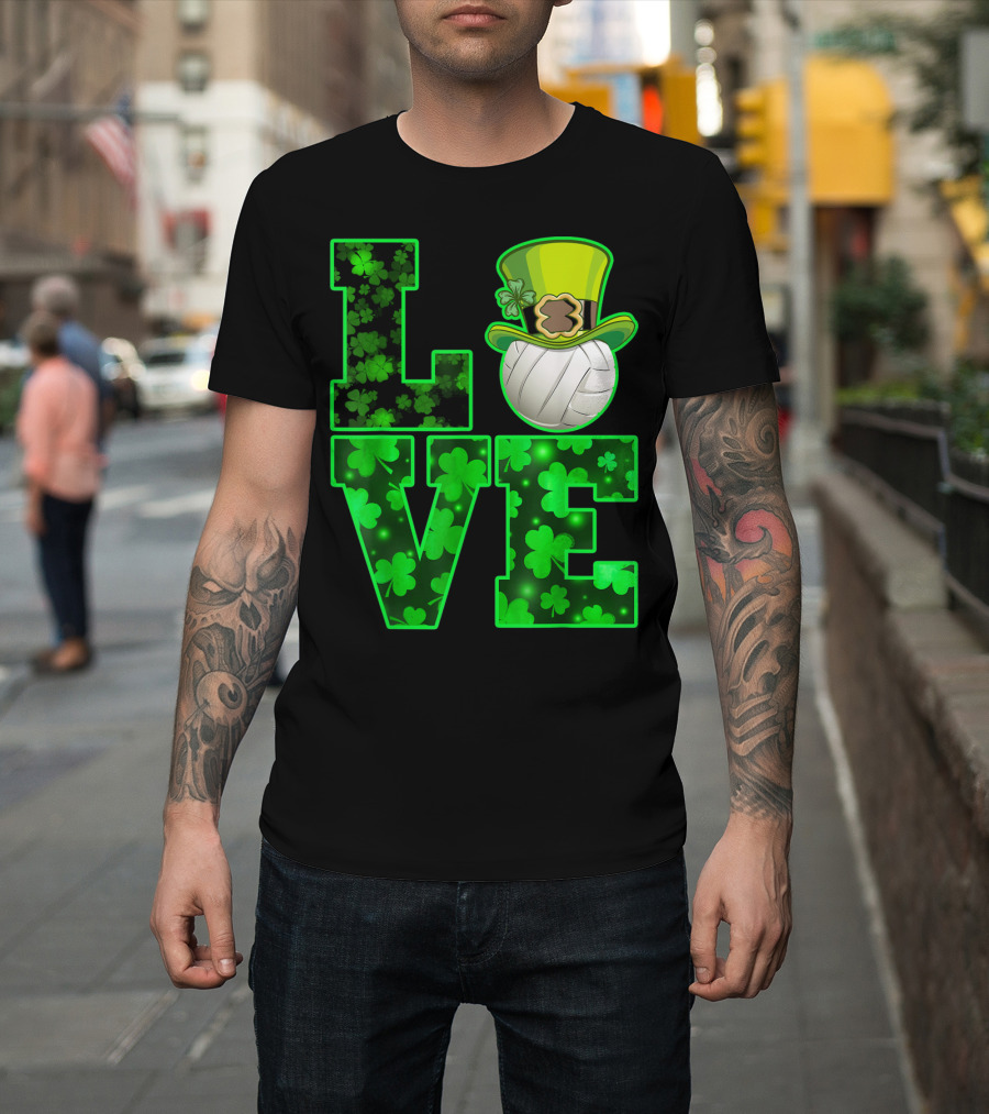 LOVE VOLLEYBALL Shamrock Leprechaun Hat T-Shirt