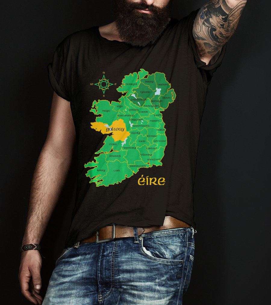 Galway Éire Irish County Map With Compass Rose T-Shirt