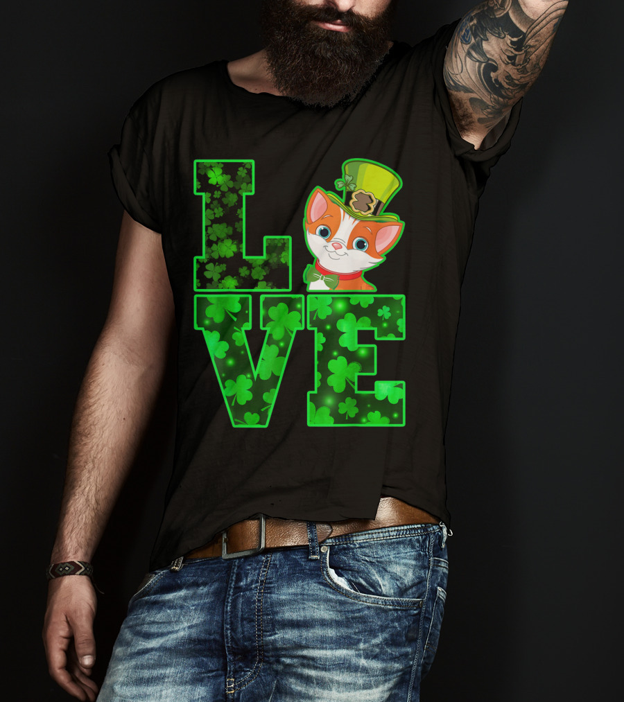 LOVE CAT Shamrock Leprechaun Hat Bow Tie T-Shirt