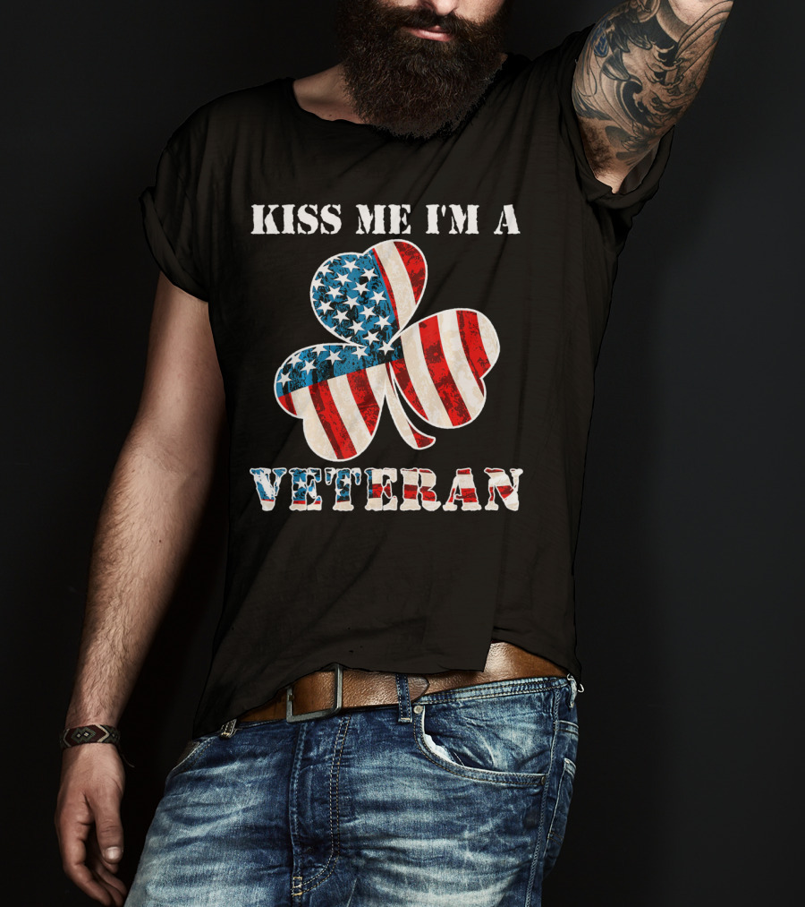 Kiss Me I'm A Veteran Patriotic Shamrock St Patricks Day T-Shirt
