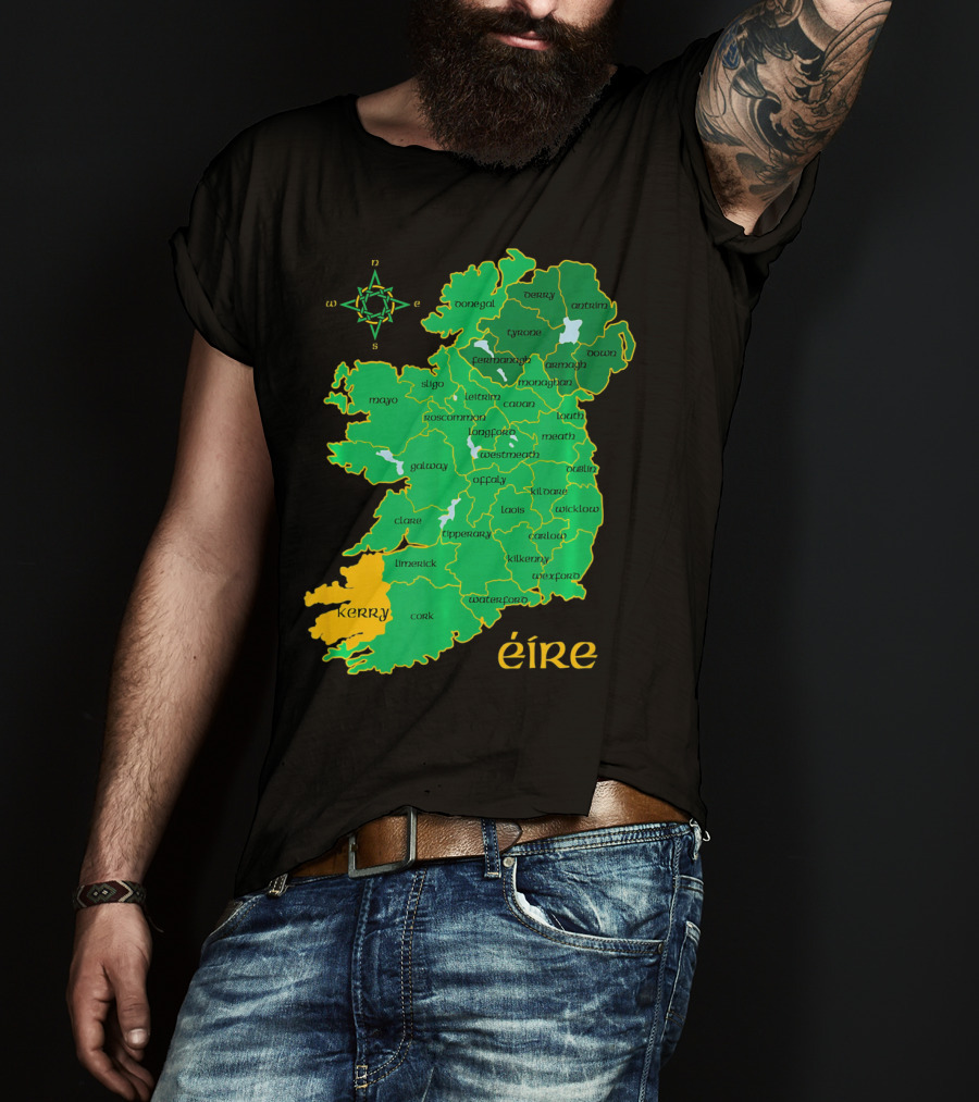 Kerry Ireland Éire Irish County Map Éire With Compass Rose T-Shirt