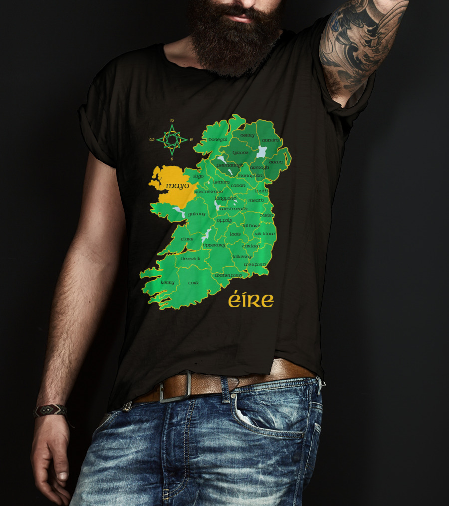 Map Of Mayo Éire Ireland Counties With Compass Rose T-Shirt