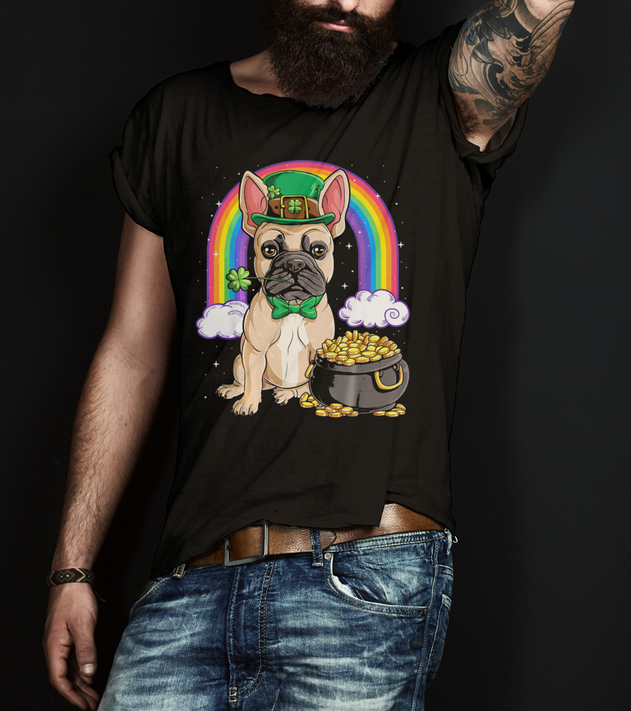 French Bulldog Leprechaun Rainbow Pot Of Gold T-Shirt