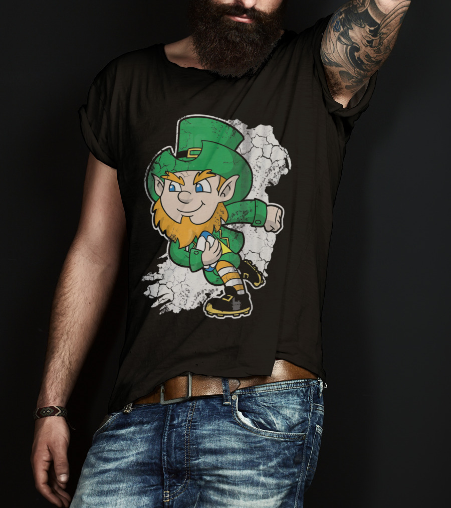 Irish Rugby Leprechaun With Rugby Ball On Cracked Background T-Shirt