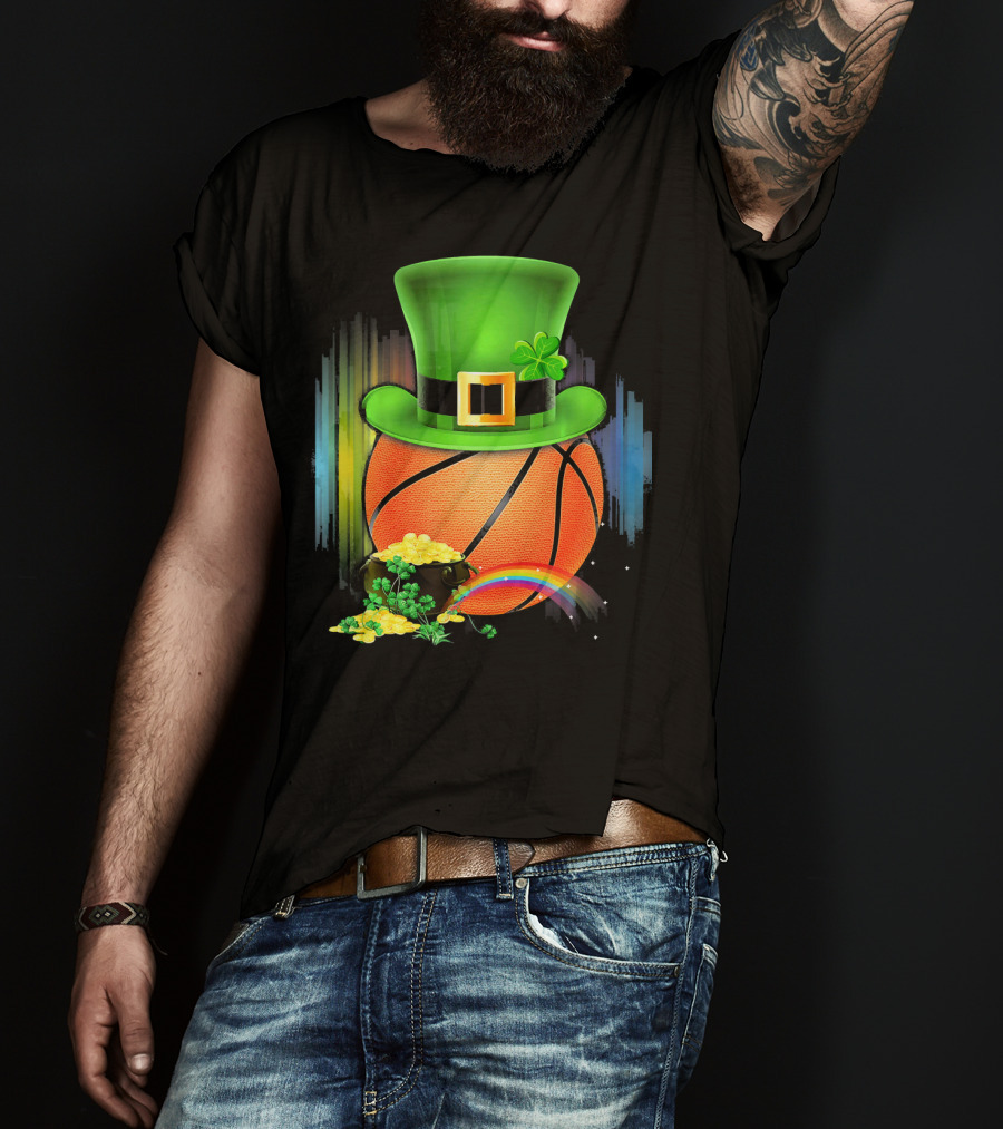 Basketball Leprechaun Hat Coin Rainbow Saint Patrick T-Shirt