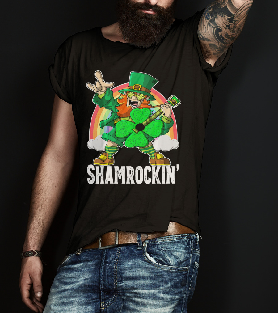 Shamrockin' Leprechaun Rainbow Guitar T-Shirt
