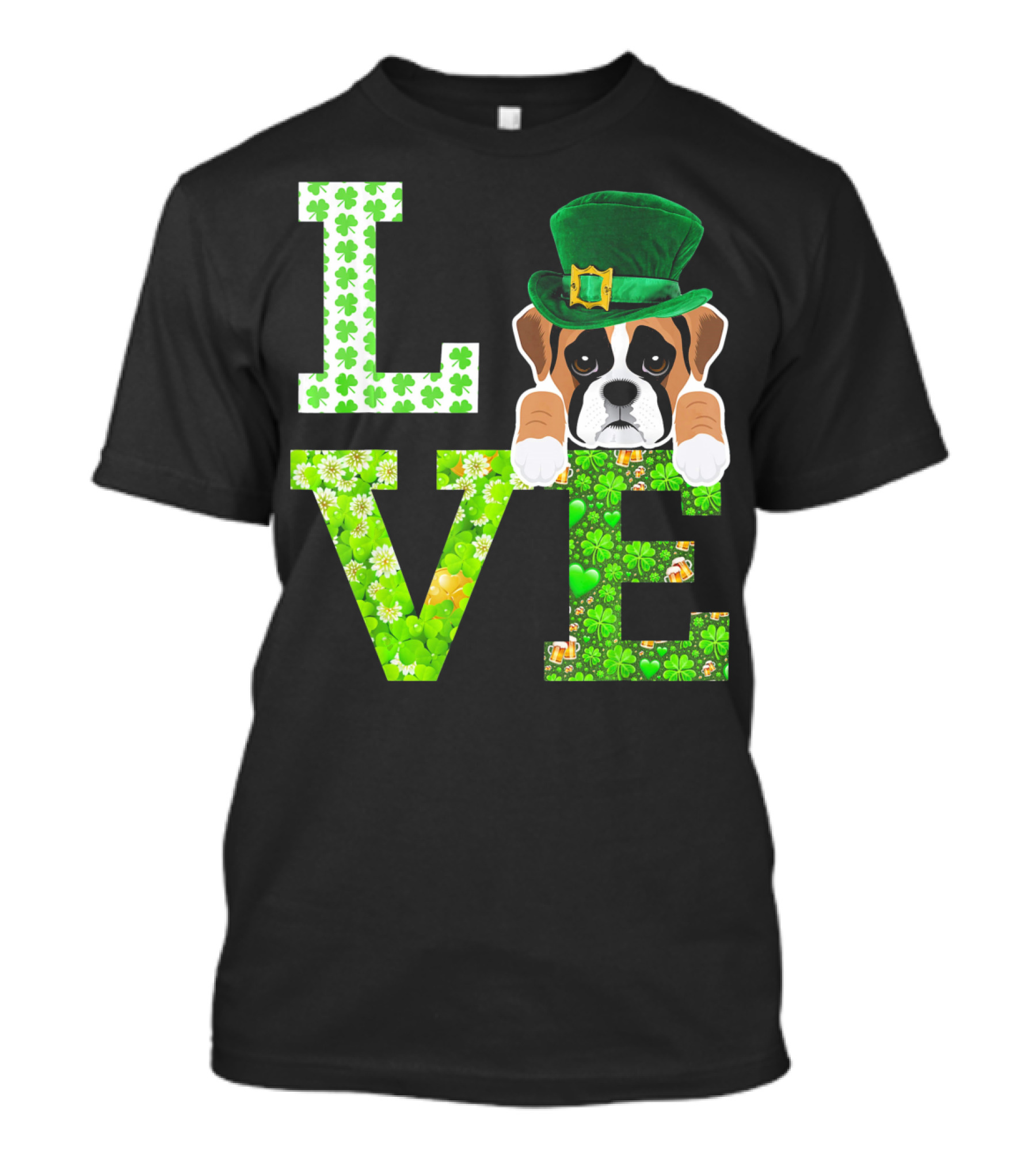 Leprechaun Hat Boxer Puppy Clover Love St. Patrick's Day T-Shirt
