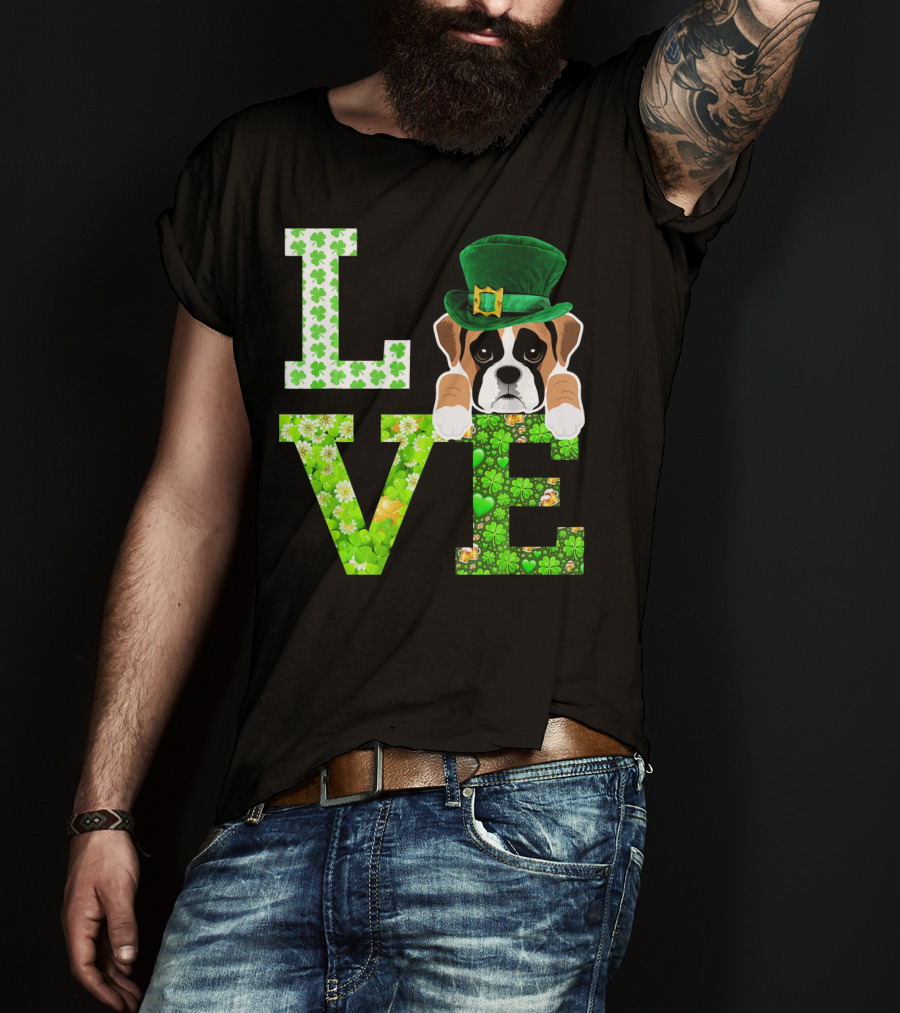 Leprechaun Hat Boxer Puppy Clover Love St. Patrick's Day T-Shirt