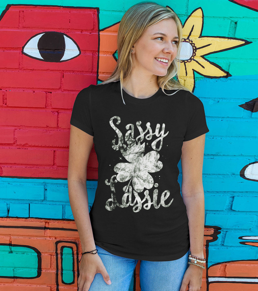 Sassy Lassie St Patricks Day Shamrock Crown T-Shirt
