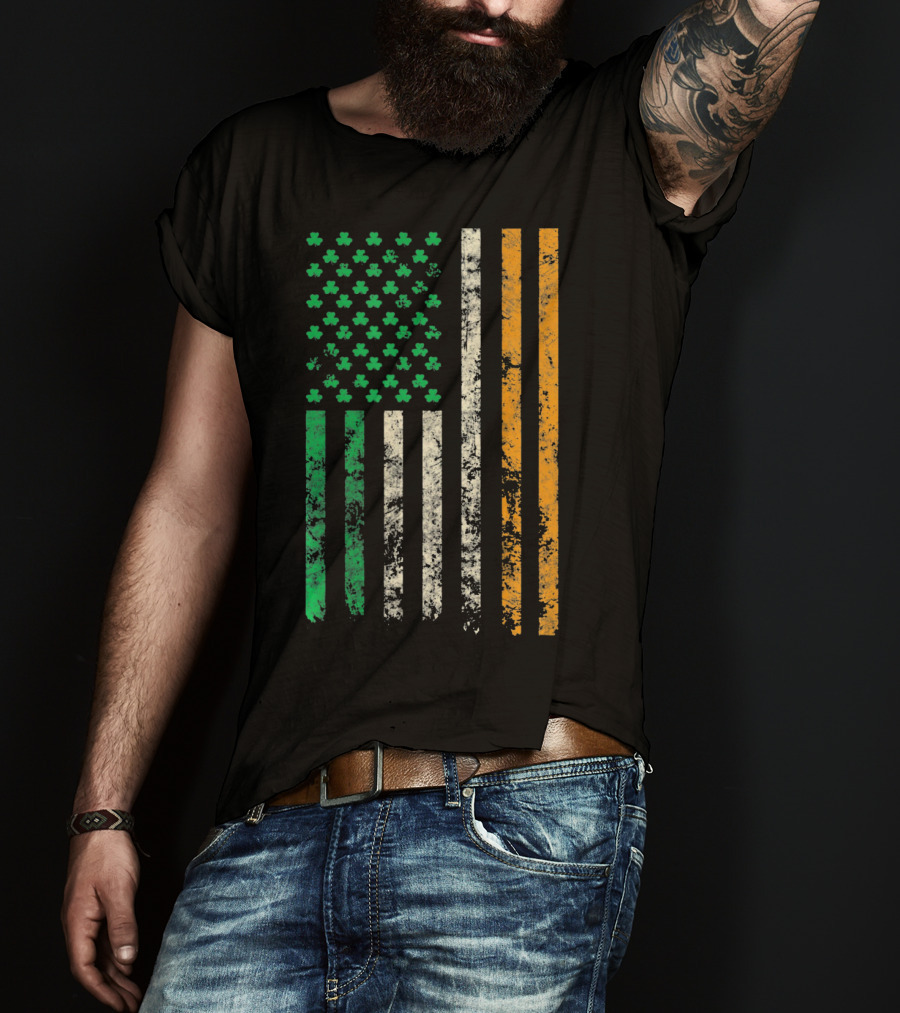 American Ireland Flag Shamrock Symbolic Fusion T-Shirt