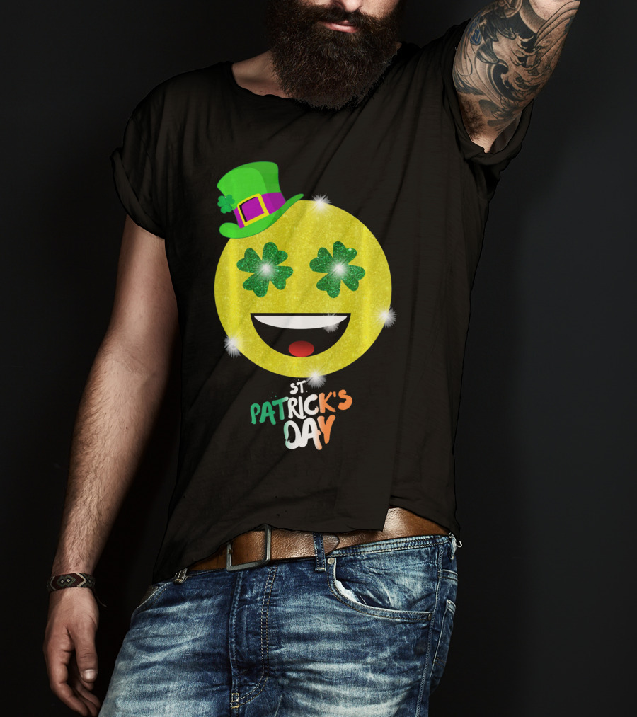 St. Patrick's Day Emoji With Green Hat And Shamrock Eyes T-Shirt
