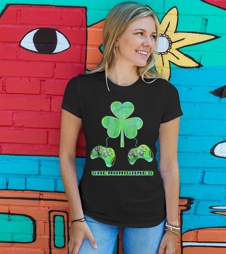 Shenanigames St Paddys Day Gamer Shamrock Controllers T-Shirt