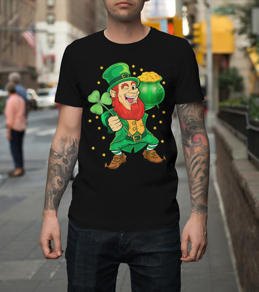 St Patricks Day Leprechauns Pot of Gold and Shamrock T-Shirt