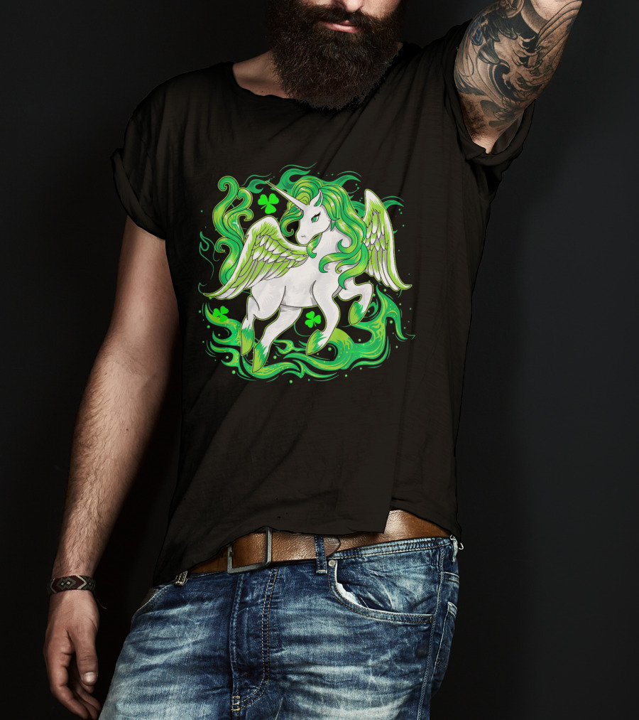 Irish Unicorn With Shamrocks Saint Patrick's Day Humor T-Shirt