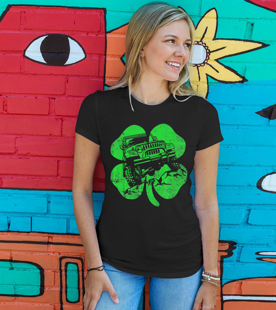 Jeep St Patricks Distressed Off Road Clover T-Shirt