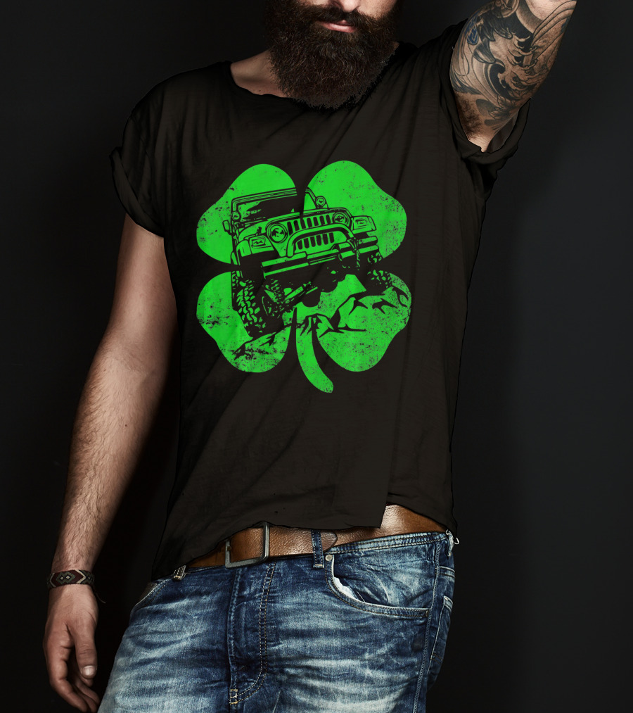 Jeep St Patricks Distressed Off Road Clover T-Shirt