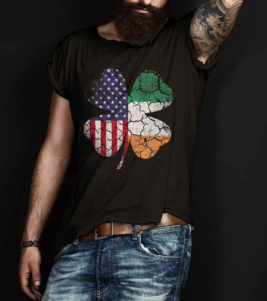 St Patricks Day Irish American Flag Shamrock Clover Mashup T-Shirt