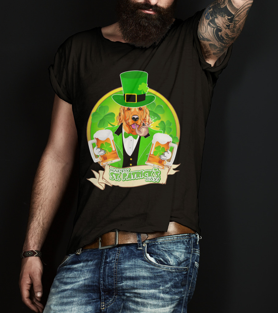 Happy St. Patrick's Day Golden Retriever Beer Fest T-Shirt