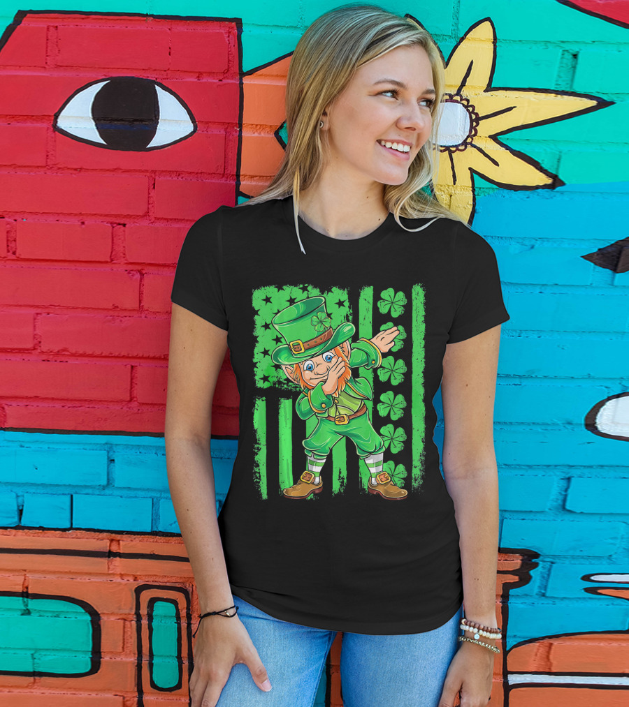 St Patricks Day Leprechaun Dab Shamrock Flag T-Shirt