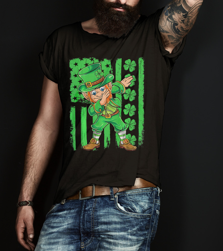 St Patricks Day Leprechaun Dab Shamrock Flag T-Shirt