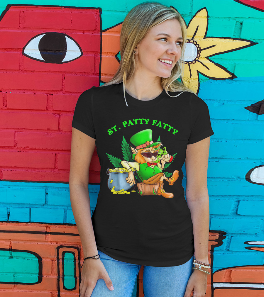 St. Patty Fatty Cool St. Patrick's Weed Smoking Leprechaun T-Shirt
